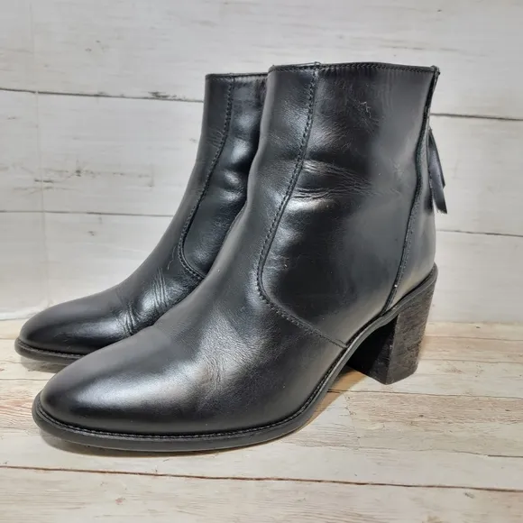 Madewell  Womens Leather Booties Ankle Boots Heels Back Zip B2061 Black Sz 7.5