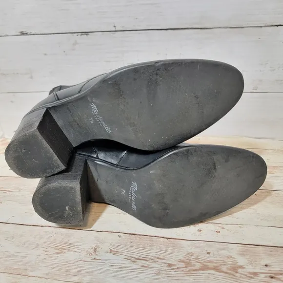 Madewell  Womens Leather Booties Ankle Boots Heels Back Zip B2061 Black Sz 7.5