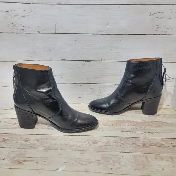 Madewell  Womens Leather Booties Ankle Boots Heels Back Zip B2061 Black Sz 7.5