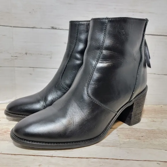 Madewell  Womens Leather Booties Ankle Boots Heels Back Zip B2061 Black Sz 7.5