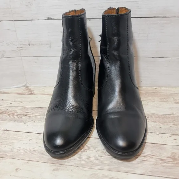 Madewell  Womens Leather Booties Ankle Boots Heels Back Zip B2061 Black Sz 7.5