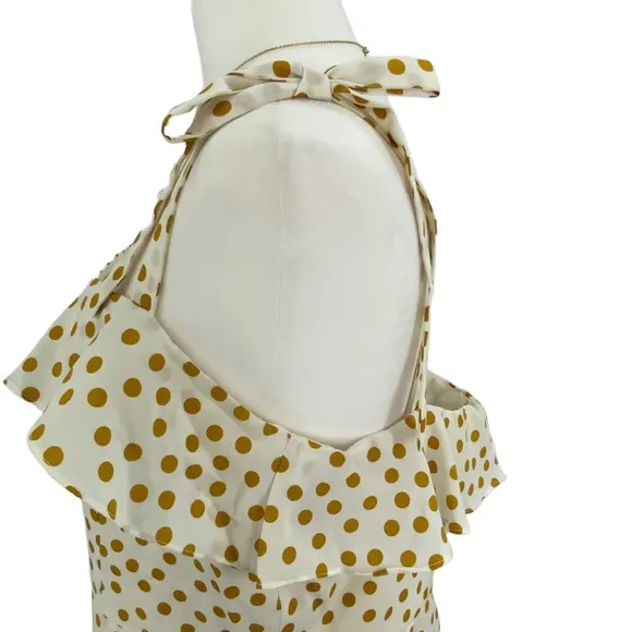 Majorelle Cream and Gold Polk-Dot Ruffle Dress B5