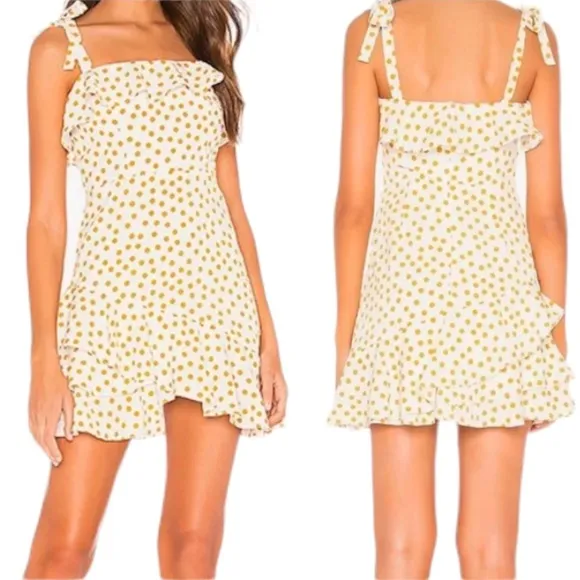 Majorelle Cream and Gold Polk-Dot Ruffle Dress B5