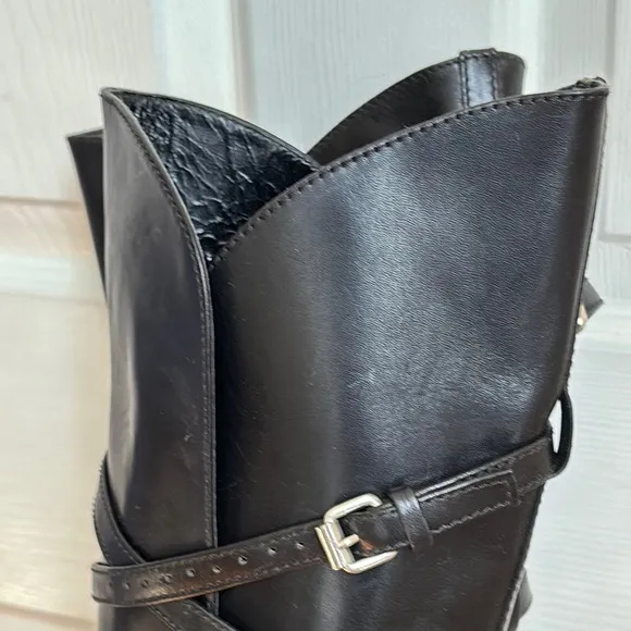 MALANDRINO Italian Boulogne Vachetta luxury leather black tall boots size 39