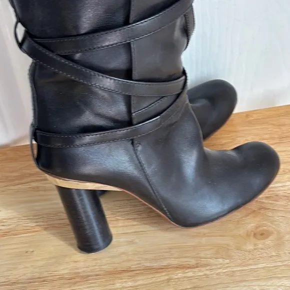 MALANDRINO Italian Boulogne Vachetta luxury leather black tall boots size 39