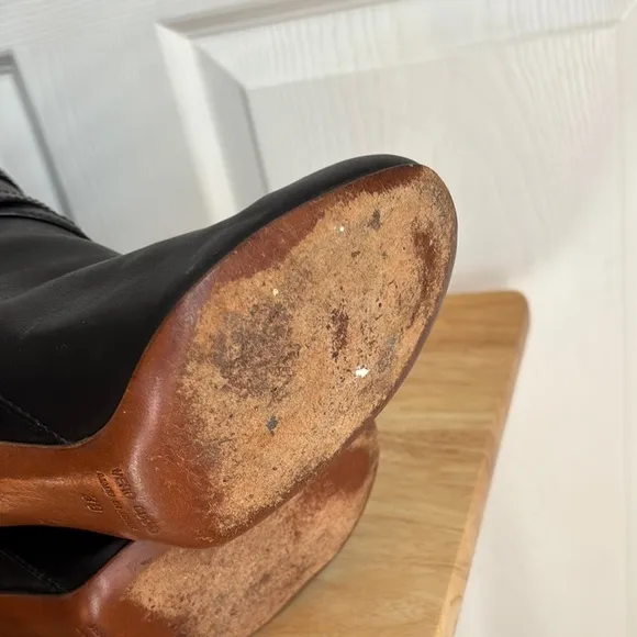 MALANDRINO Italian Boulogne Vachetta luxury leather black tall boots size 39