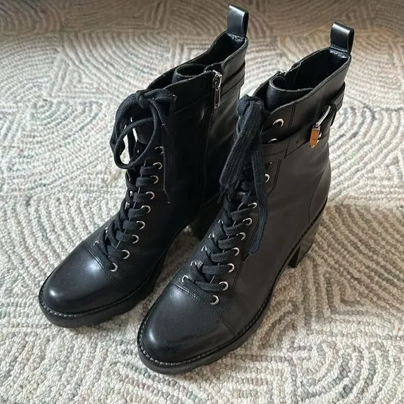 Marc Fisher Black Leather Lace-Up Ankle Boots - 9.5