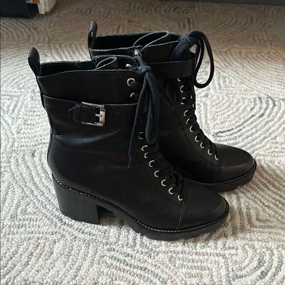Marc Fisher Black Leather Lace-Up Ankle Boots - 9.5