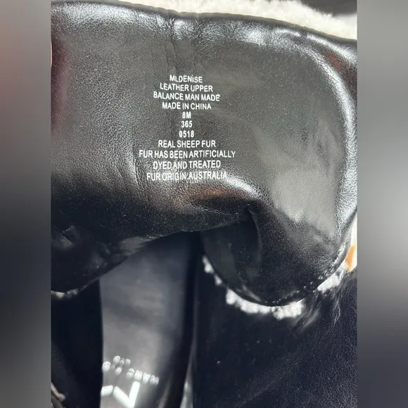 MARC FISHER Denise Lace Up Combat Boots Black Leather Sheep Fur Size 8