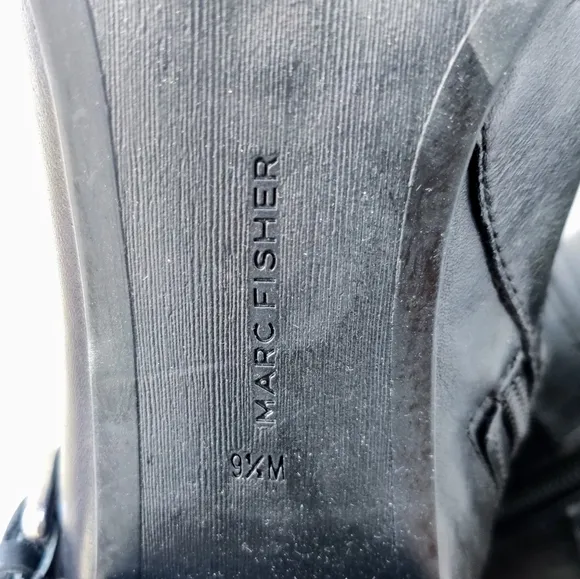 MARC FISHER Engine Black Leather Heeled Buckle Zip Ankle Boots size 9.5