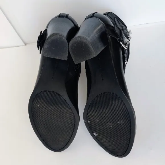 MARC FISHER Engine Black Leather Heeled Buckle Zip Ankle Boots size 9.5