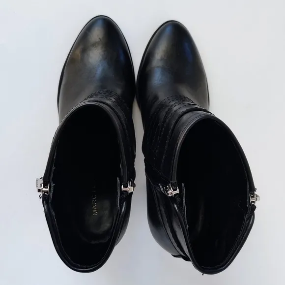 MARC FISHER Engine Black Leather Heeled Buckle Zip Ankle Boots size 9.5