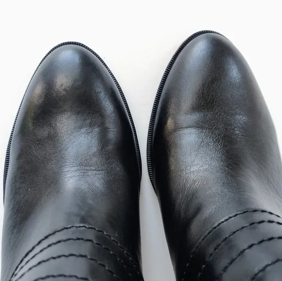 MARC FISHER Engine Black Leather Heeled Buckle Zip Ankle Boots size 9.5