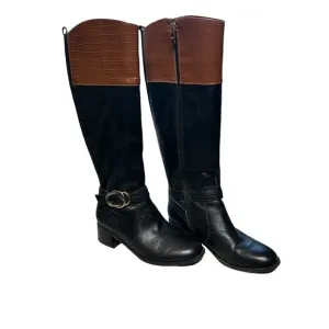 Marc Fisher Hailin Boots 6.5M Womens Leather Tall Shaft  Black Brown EUC
