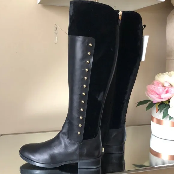 Marc Fisher Leather Medium Calf Tall Shaft Boots - Panya in Black Leather