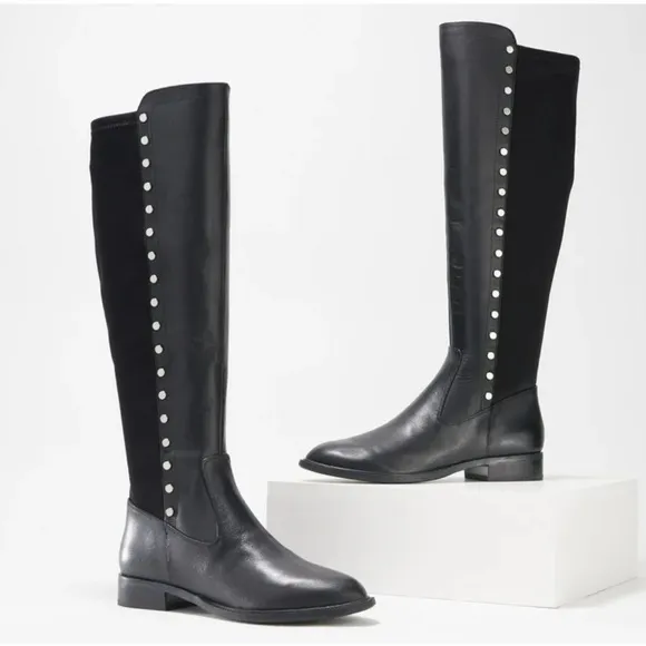 Marc Fisher Leather Medium Calf Tall Shaft Boots - Panya in Black Leather