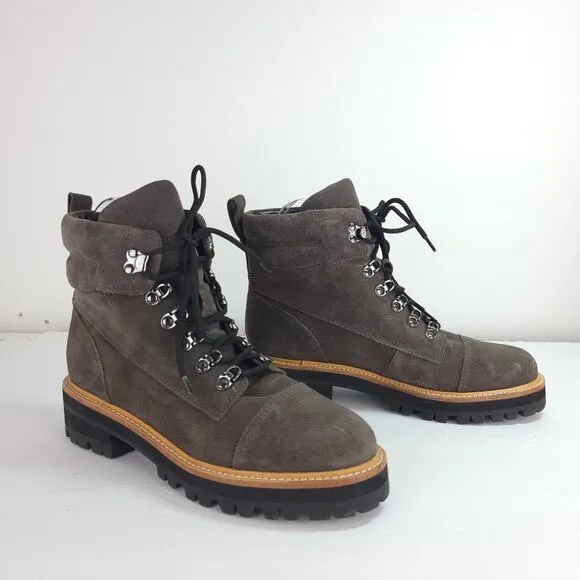 Marc Fisher LTD Mlinka Boots Gray Suede Leather Chunky Heel Lace Up Hiking Sz 9