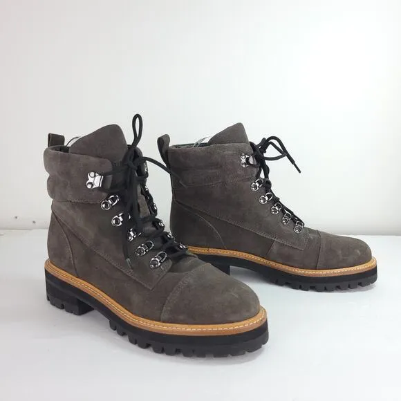 Marc Fisher LTD Mlinka Boots Gray Suede Leather Chunky Heel Lace Up Hiking Sz 9