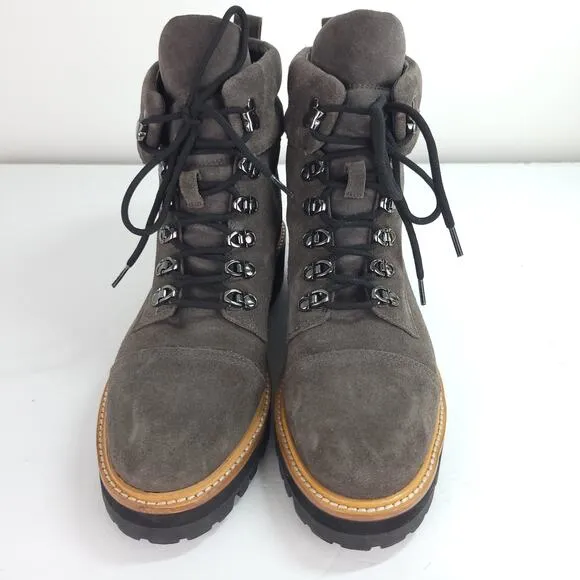 Marc Fisher LTD Mlinka Boots Gray Suede Leather Chunky Heel Lace Up Hiking Sz 9