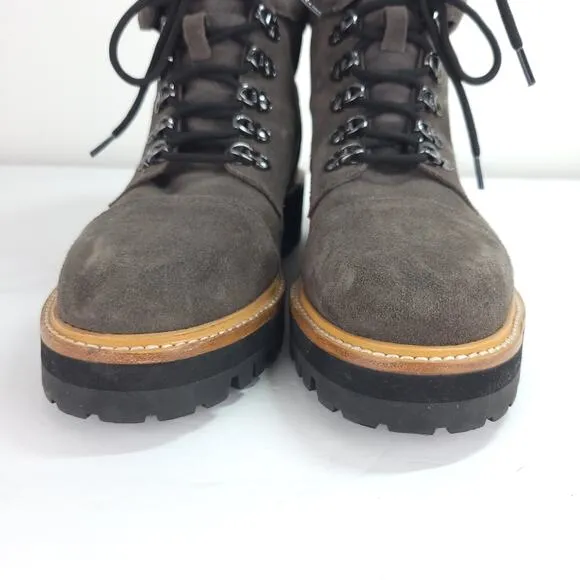 Marc Fisher LTD Mlinka Boots Gray Suede Leather Chunky Heel Lace Up Hiking Sz 9