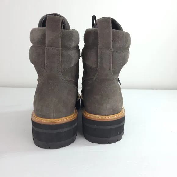 Marc Fisher LTD Mlinka Boots Gray Suede Leather Chunky Heel Lace Up Hiking Sz 9