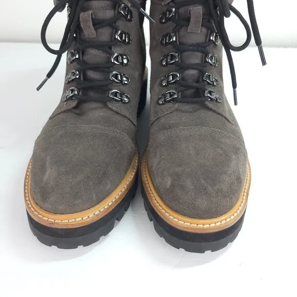 Marc Fisher LTD Mlinka Boots Gray Suede Leather Chunky Heel Lace Up Hiking Sz 9
