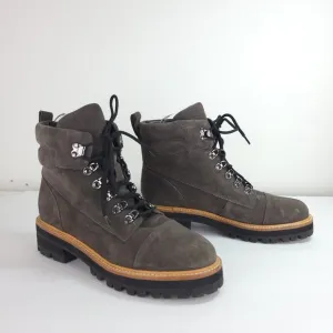 Marc Fisher LTD Mlinka Boots Gray Suede Leather Chunky Heel Lace Up Hiking Sz 9