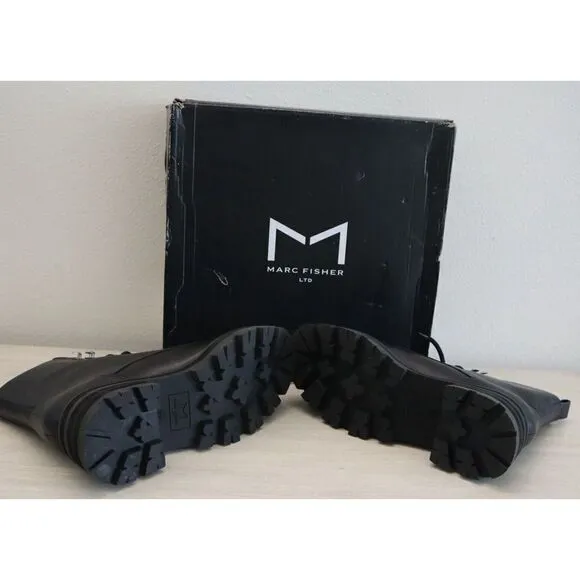 Marc Fisher LTD Women's Sz 8M Black Mllucien Leather Lug Sole Ankle Boots