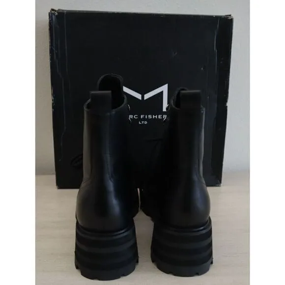 Marc Fisher LTD Women's Sz 8M Black Mllucien Leather Lug Sole Ankle Boots