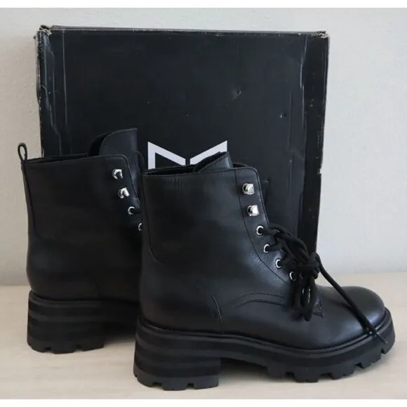 Marc Fisher LTD Women's Sz 8M Black Mllucien Leather Lug Sole Ankle Boots