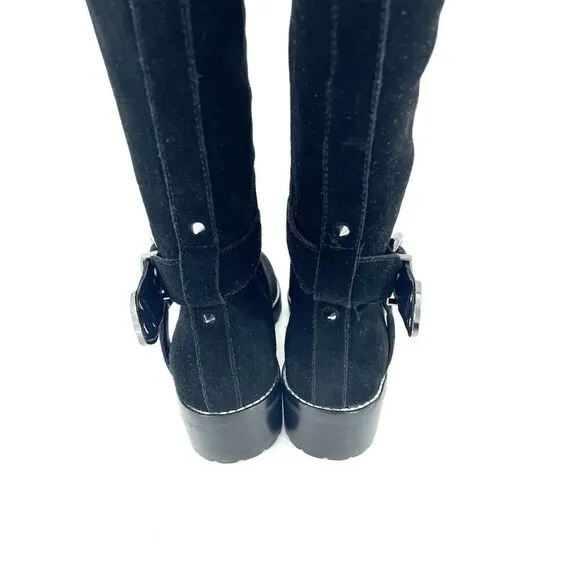 Marc Fisher Misty 2 Black Suede Leather Tall Combat Boots Strap SZ 6 New