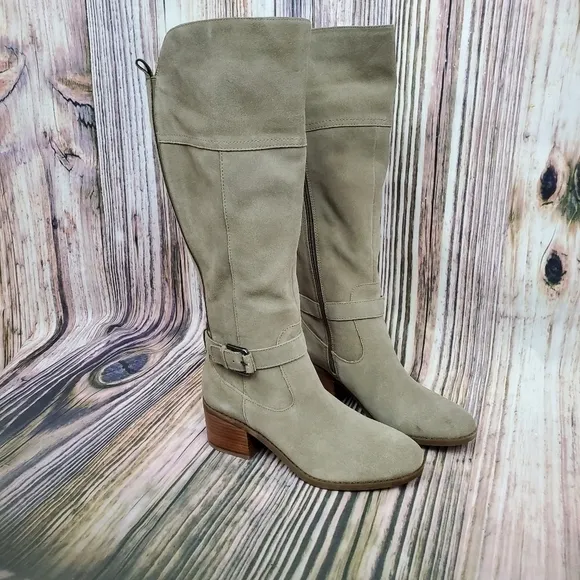 MARC Fisher Taupe Wide Calf Leather Tall Boots