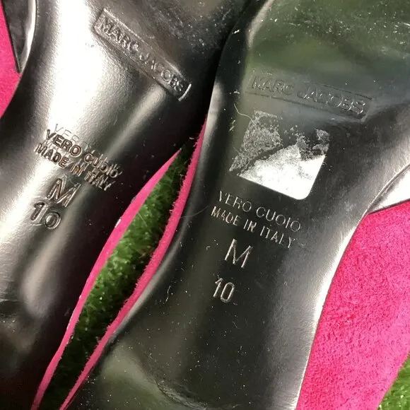 Marc Jacobs Pink Suede Leather Black Bow Kitten Heel Shoes 10M