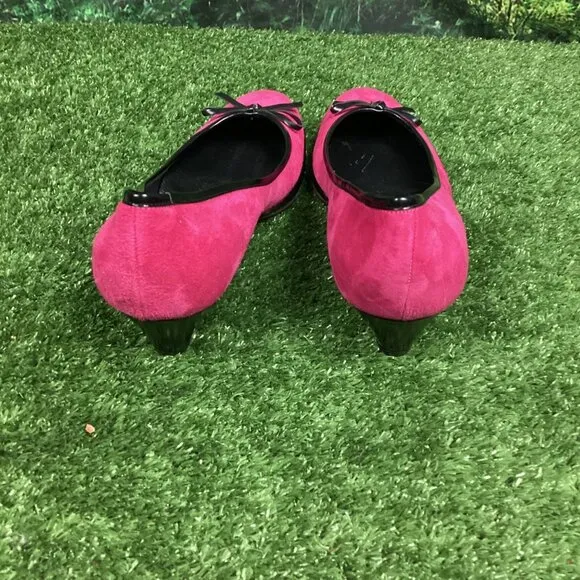 Marc Jacobs Pink Suede Leather Black Bow Kitten Heel Shoes 10M