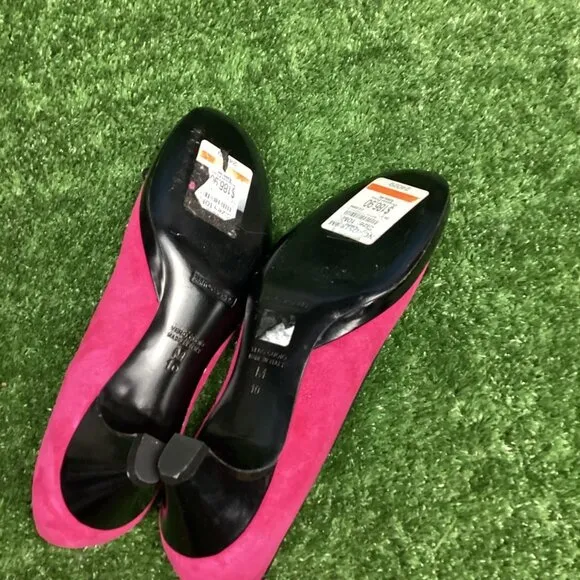 Marc Jacobs Pink Suede Leather Black Bow Kitten Heel Shoes 10M