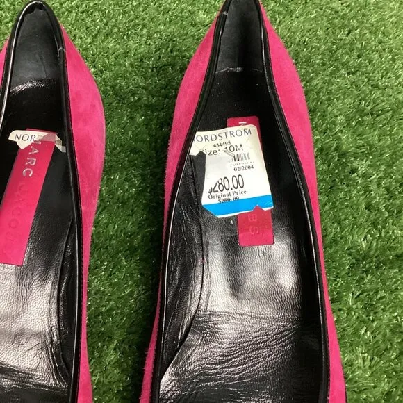 Marc Jacobs Pink Suede Leather Black Bow Kitten Heel Shoes 10M