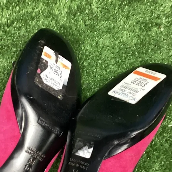 Marc Jacobs Pink Suede Leather Black Bow Kitten Heel Shoes 10M