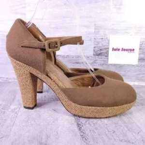Marchez Vous Felt Tweed Ankle Strap Platform Pump Brown Women's sz 9