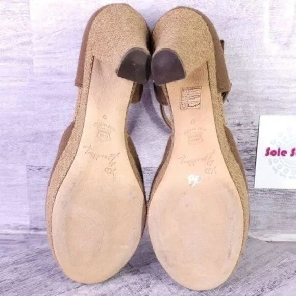 Marchez Vous Felt Tweed Ankle Strap Platform Pump Brown Women's sz 9