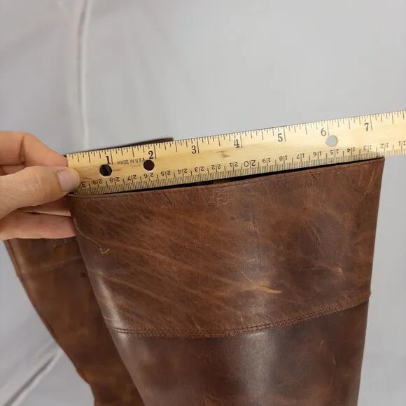 Matisse Tall Brown Distressed Leather Riding Boots Western Size 9.5 M Brass Band