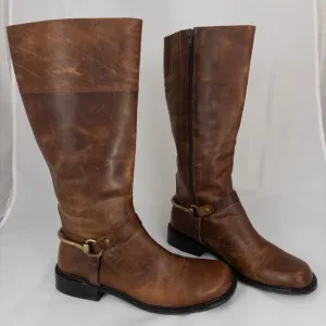 Matisse Tall Brown Distressed Leather Riding Boots Western Size 9.5 M Brass Band