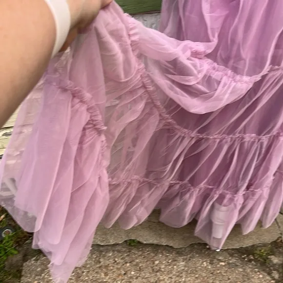 Mauve Pink Tiered Mesh Tulle Flouncy Midi Skirt