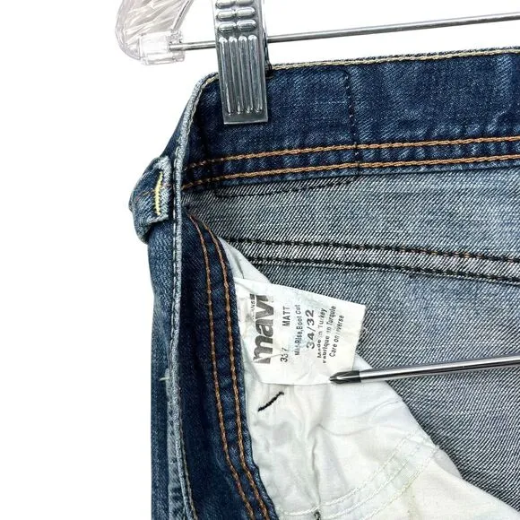 Mavi Mens Jeans Matt Straight Leg Distressed Raw‎ Hem Blue Zip Fly Sz 34/32