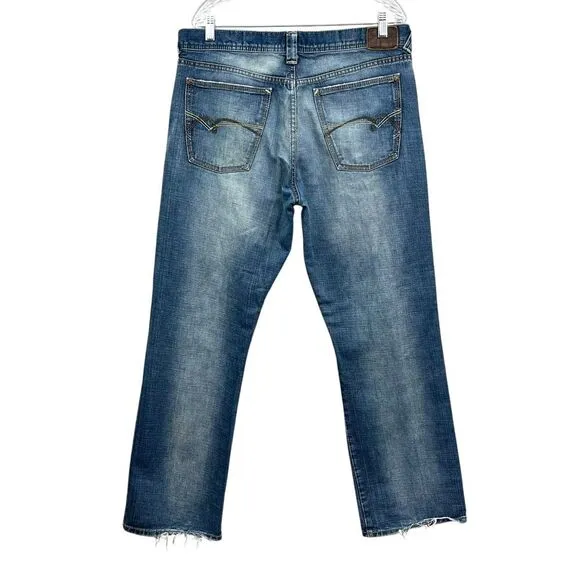 Mavi Mens Jeans Matt Straight Leg Distressed Raw‎ Hem Blue Zip Fly Sz 34/32