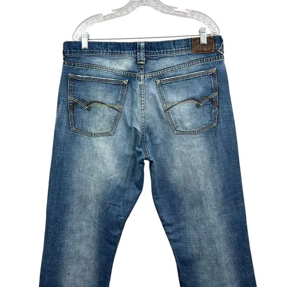 Mavi Mens Jeans Matt Straight Leg Distressed Raw‎ Hem Blue Zip Fly Sz 34/32
