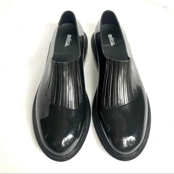 Melissa Scented Rain Shoes Preppy Rubber Slip on   Ankle Boots Black Patent 8