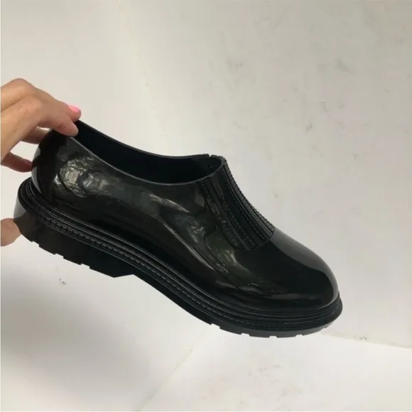 Melissa Scented Rain Shoes Preppy Rubber Slip on   Ankle Boots Black Patent 8