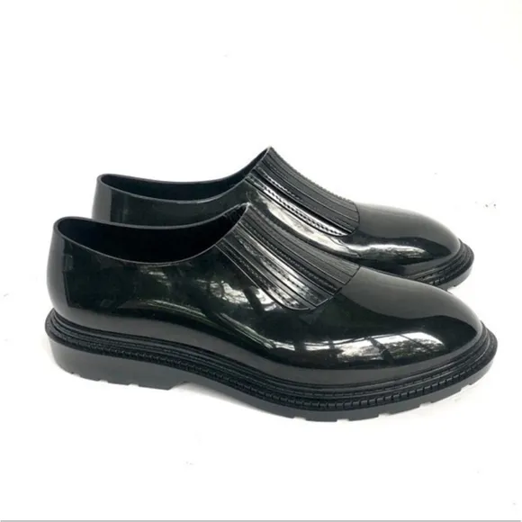 Melissa Scented Rain Shoes Preppy Rubber Slip on   Ankle Boots Black Patent 8