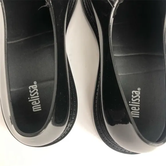 Melissa Scented Rain Shoes Preppy Rubber Slip on   Ankle Boots Black Patent 8
