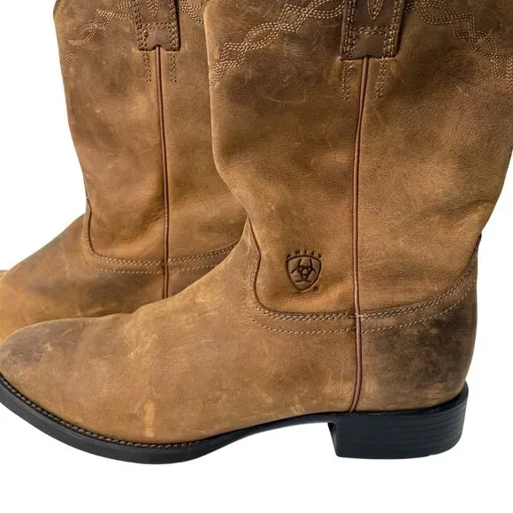 Mens Ariat Heritage Roper Distressed Brown Round Toe Western Boots Sz 12 D 12D